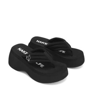 Naked Wolfe Black Platform Flip Flops
